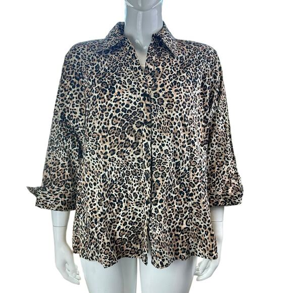 Harve Benard Leopard Print Button Front Top 2X - Picture 1 of 8